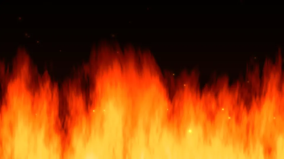Frame from a fire effect: flames rising along the bottom of a black frame.